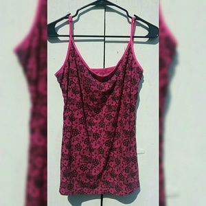 Lace print pink and black rose camisole